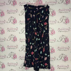 Salaam! Skirt water color flowers floral black multi color long maxi skirt cute